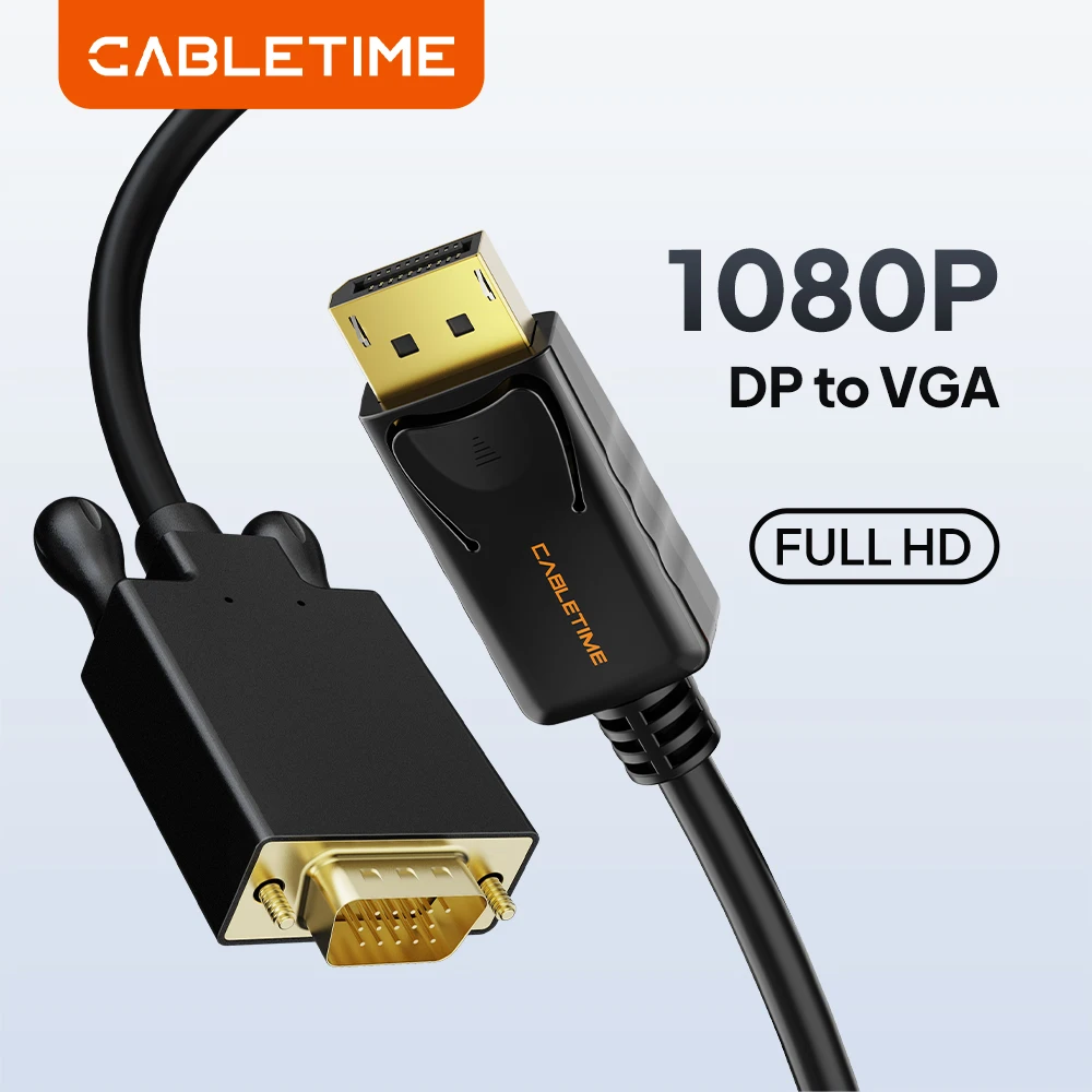 CABLETIME DP Male to VGA Male DisplayPort to VGA Adapter Converter Cable for HP Dell Asus Lenovo PC Laptop DP to VGA Cable