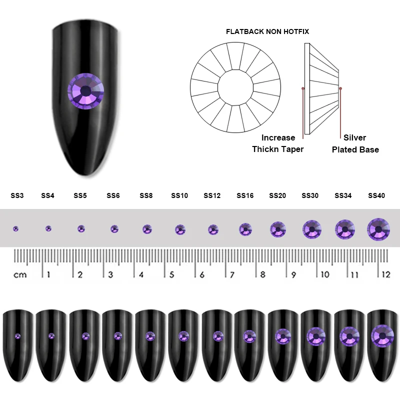 SS6-SS30 czarne szkło kryształowe Rhinestone Flatback non-poprawka/poprawka dżetów Strass dla Nail Art szycia i tkaniny odzieży