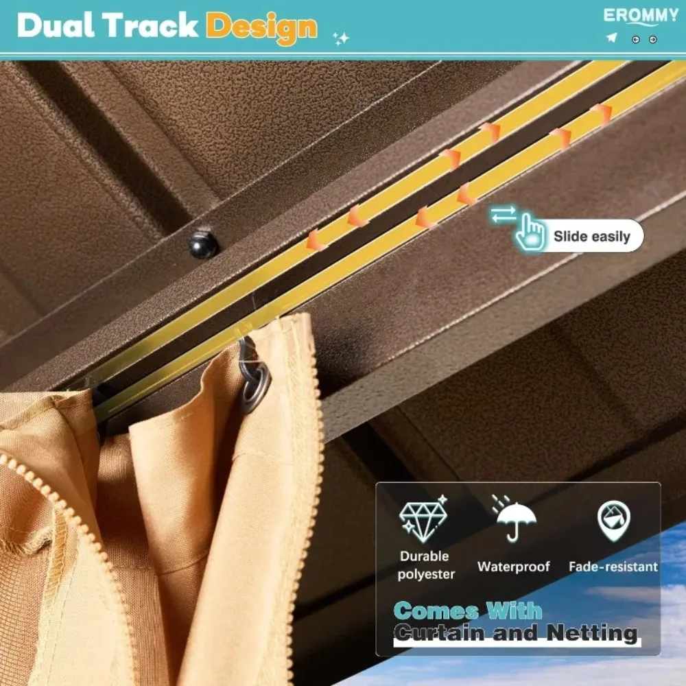 شرفة فولاذية مجلفنة مقاس 10 × 12 قدمًا، سطح صلب دائم مع شبكة وستارة للحديقة #4