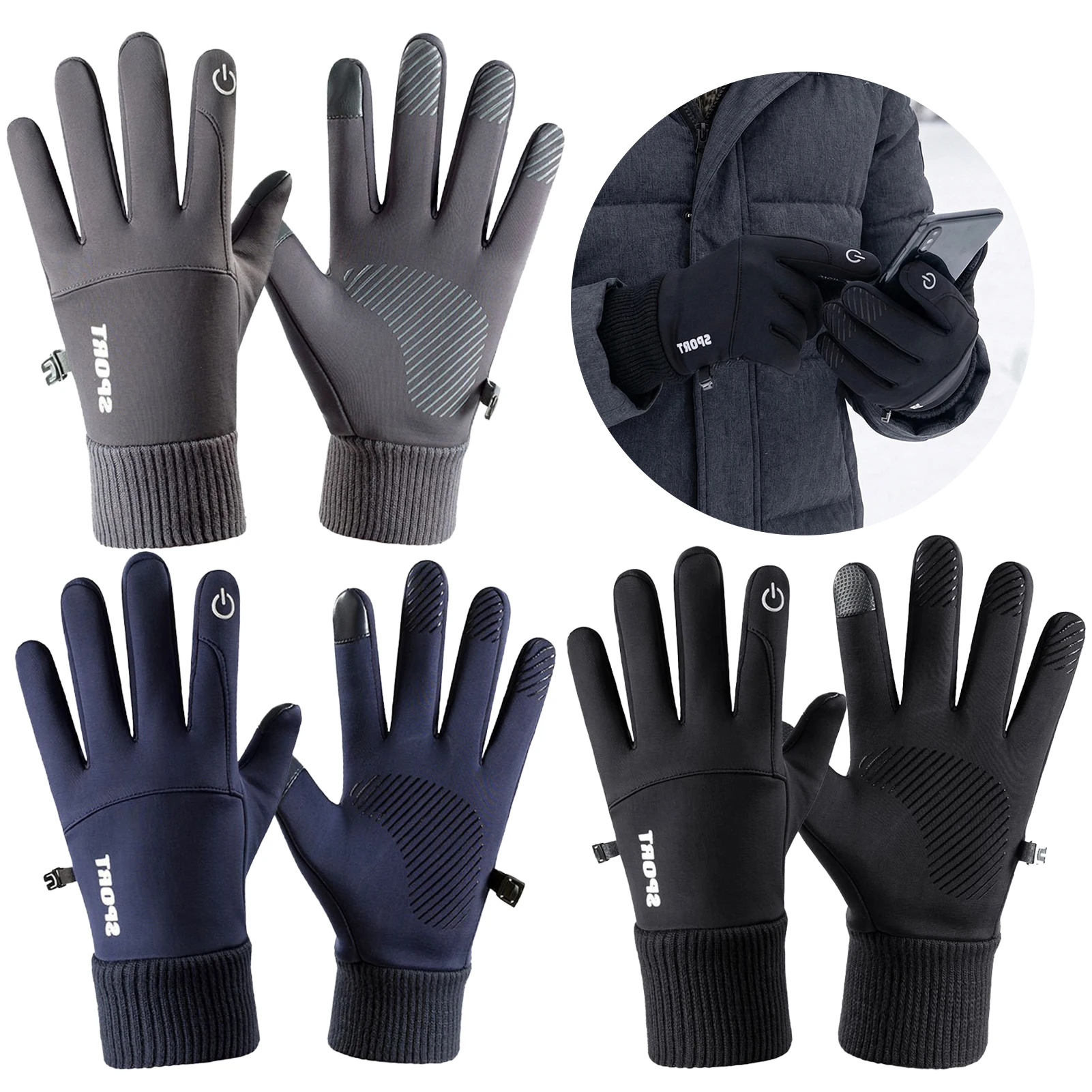 

Men's Winter Cycling Gloves with Fleece Line Windproof Waterproof Touchscreen Anti-Slip for Skiing Hiking Outdoor Sports