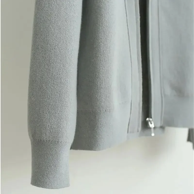 Autumn New Zipper Knit Sweater Women Causal Comfortable Womens Cashmere Cardigan Turtleneck Wool Knitwear