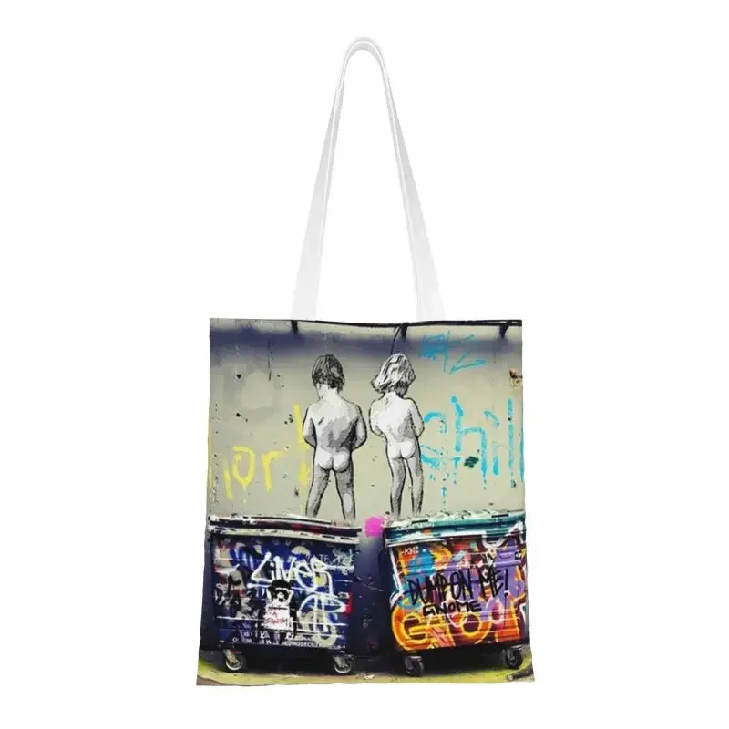 Cute Printing Bansky Chill The Duck Out Tote Shopping Bags Recycling Canvas Shopper Shoulder Street Art Handbag