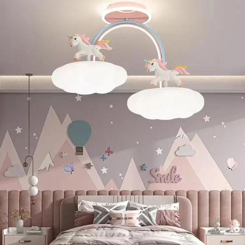 Children's Room Ceiling Light Cartoon Cloud Unicorn Full Spectrum Eye Protection Girl Princess Bedroom Home-appliance 2023 Lamp