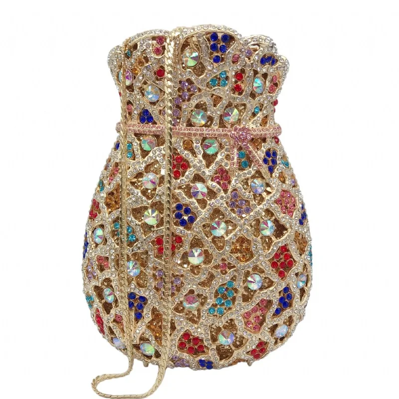 Luxuriöse Damen-Abendtasche mit Diamanten und Kristallen, Elegante Clutches, Klassische Braut- und Hochzeitstaschen – Detail 9
