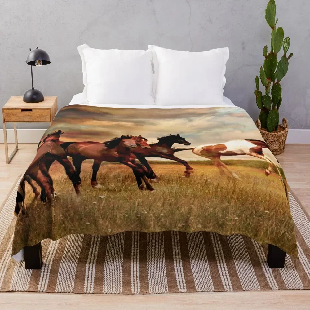 

Wild Horses On The Prairie Throw Blanket Decorative Sofa Hairy warm winter Luxury Brand Blankets