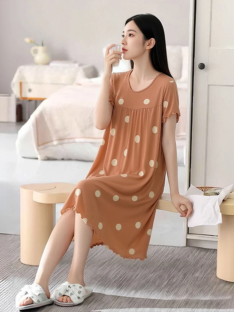 

Loose Modal Midi Dress round Neck Short Sleeve Sleepwear for Pregnant Women Comfortable Home Clothes Casual Summer Dress