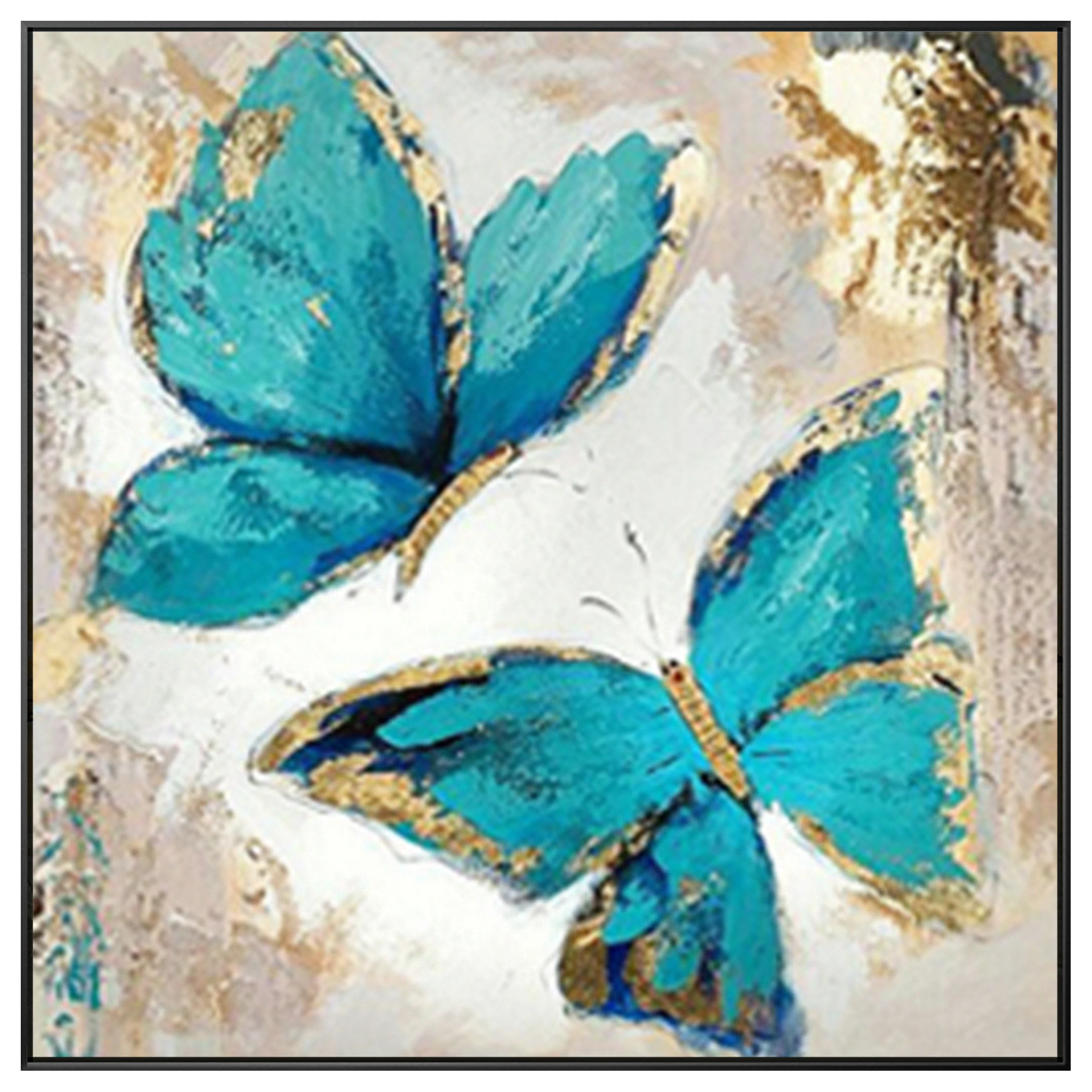 

Hand Painted Teal Butterfly Painting on Canvas, Gold Foil Butterfly Art, Livingroom Bedroom Wall Art Home Decor