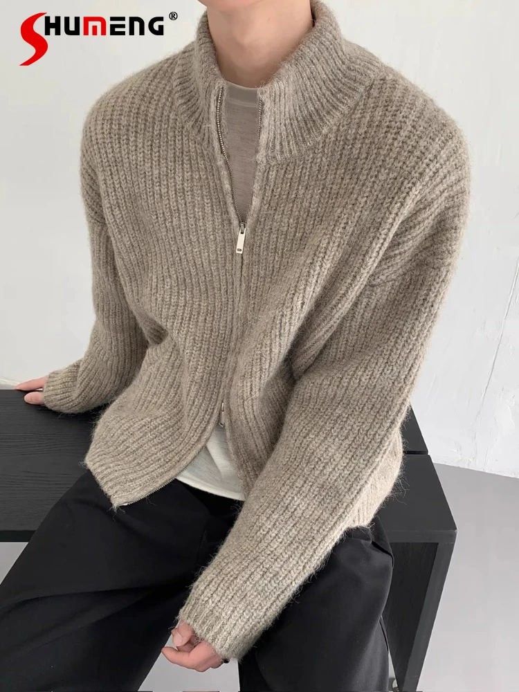 الرجال 2025 الخريف الشتاء جديد سميكة الوقوف طوق سستة سترة البلوزات الرجال الراقية محبوك القمم بلون تريكو #1