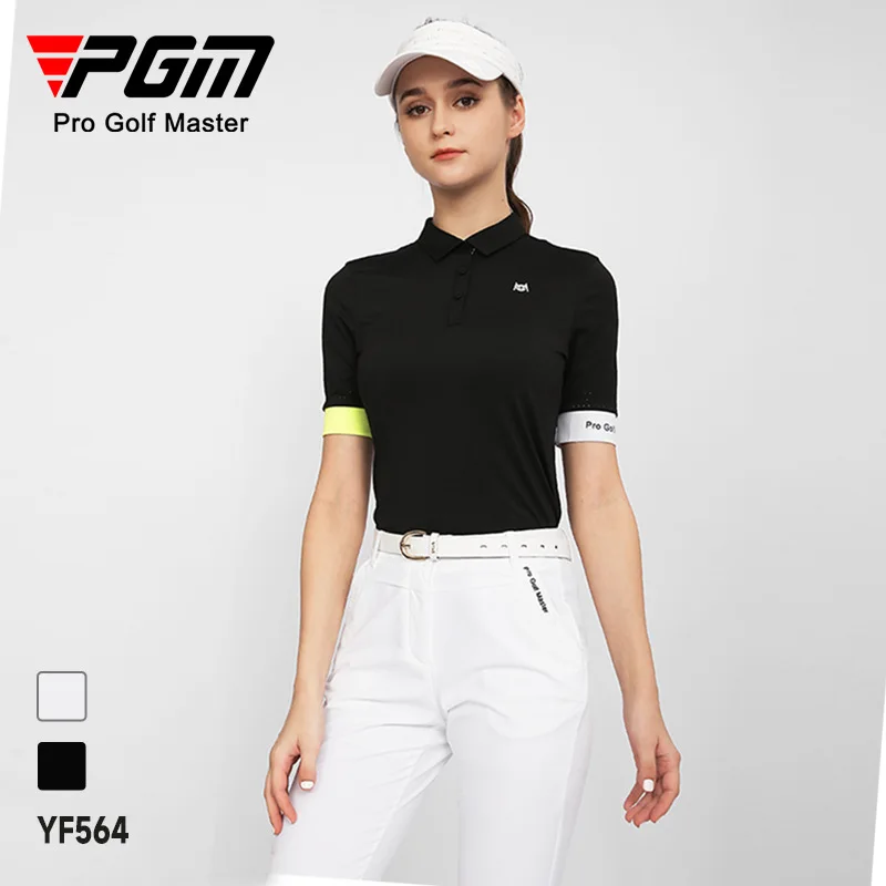 PGM New Golf Women\'s Short Sleeve Women White and Black S-XL T-shirt Summer Breathable Soft Quick Dry Soft Golf Wear YF564