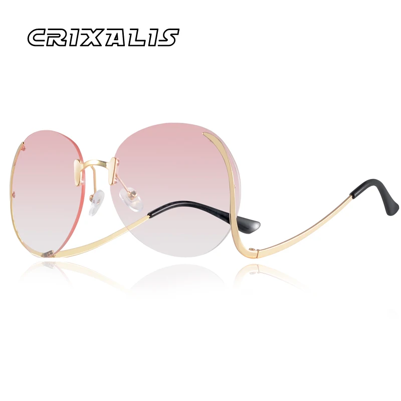 CRIXALIS Klassische Randlose Y2K Sonnenbrille Frauen Metall Rahmen Diamant Schneiden Objektiv Sonnenbrille Weibliche UV400