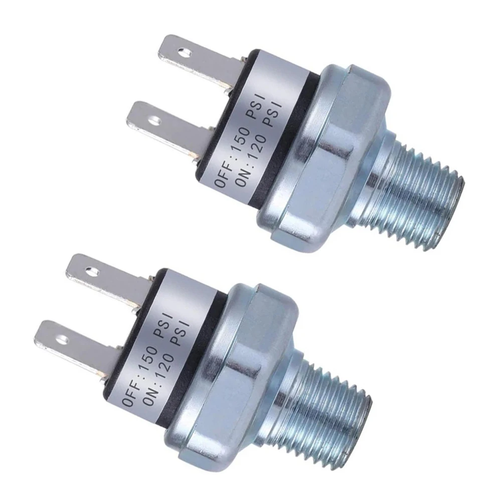2 x Air Compressor Pressure Switch 120 PSI Activation Threshold 150 PSI Deactivation Threshold 1/4-18 NPT Thread Mounting