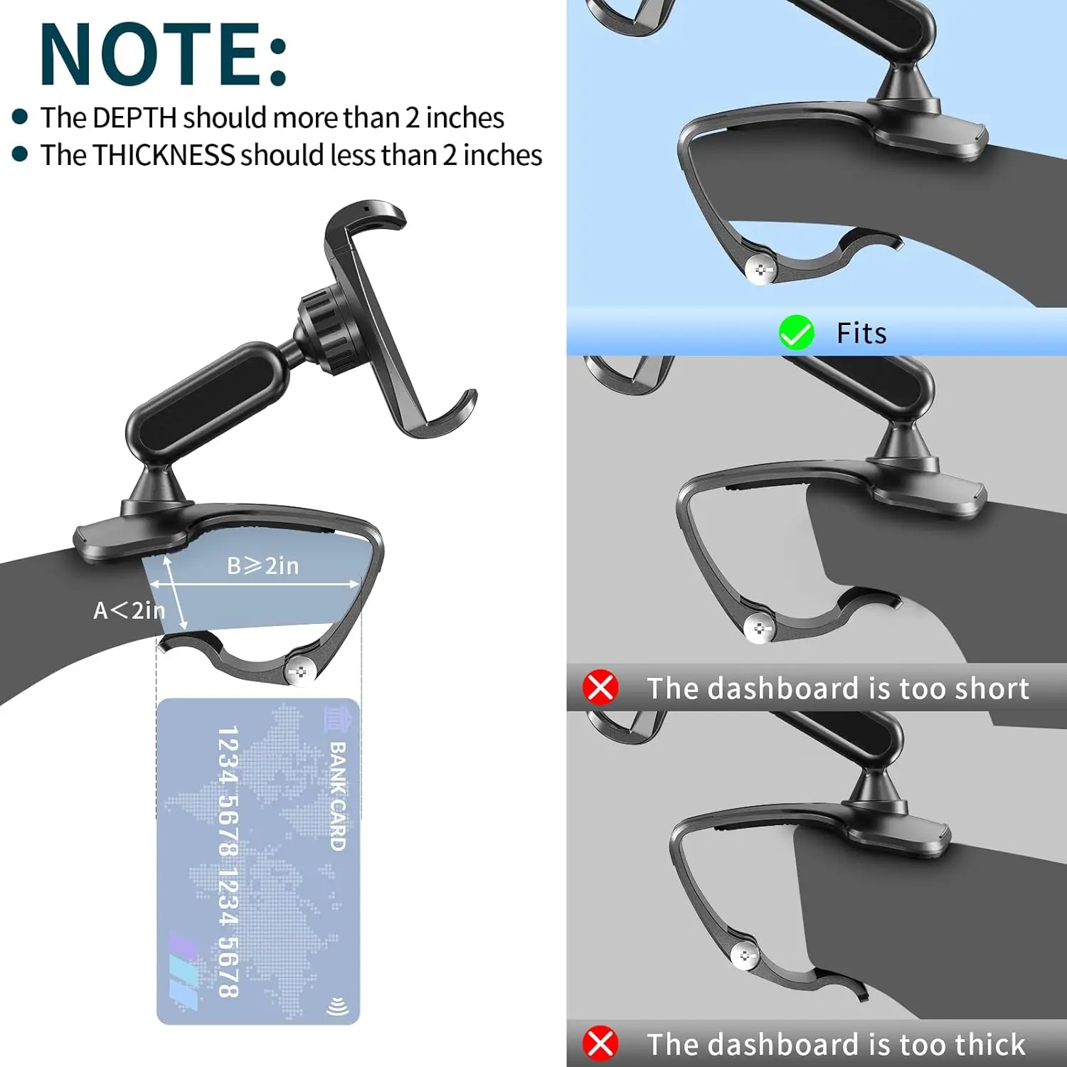 Universal 360° °   Autotelefonhalterung für 4-7 Zoll große Telefone, Schwarz