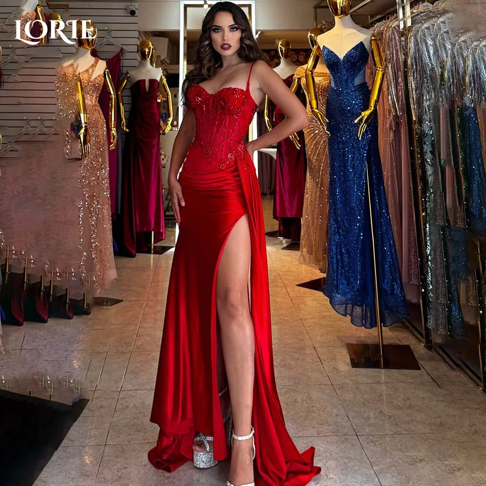 

LORIE Red Slit Evening Dresses Spaghetti Straps Sweetheart Prom Dress Backless Women Clebrity Party Gown 2024 Club Party Dresses