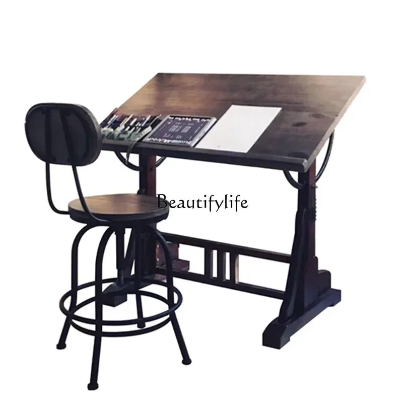 

American-Style Solid Wood Hand-Painted Easel Painting Table Design Workbench Simple Bevel Desk