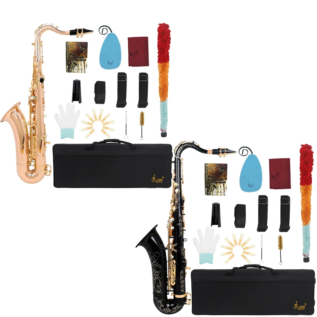 SLADE Tenor Saxophone Rose Gold/Black Gold Key Saxophone Brass Gold Lacquer B-Flat Sax with Case Cleaning Cloth Reed Accessories