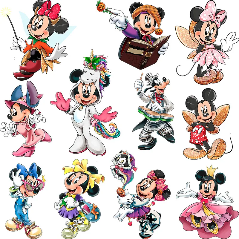 Mickey Minnie Mouse Tinkerbell Patches for Clothing Heat Transfer Patch Clothes Disney Stickers DIY T-Shirt Hoodies Accessory