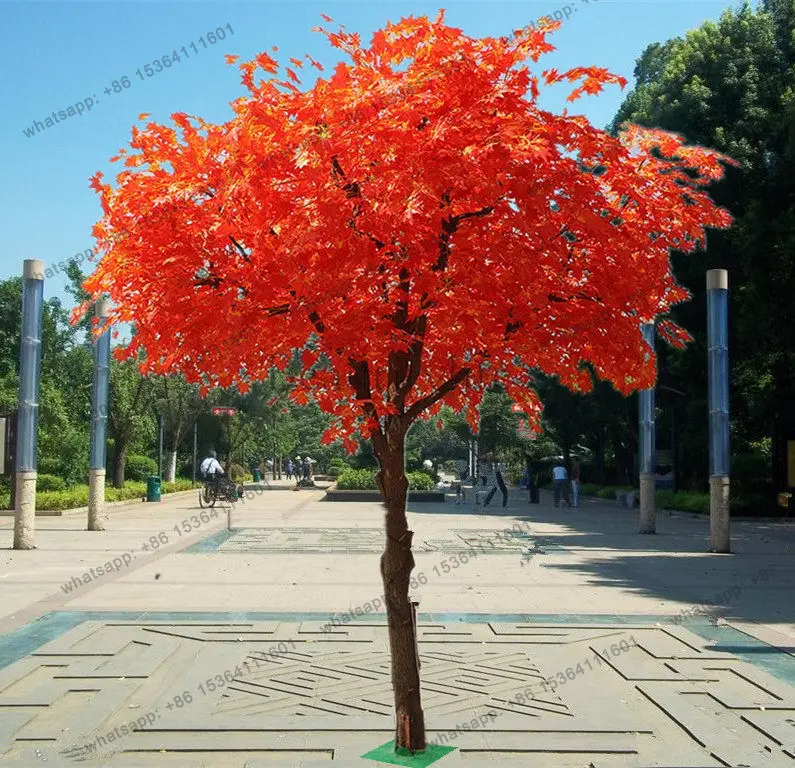 Customized simulation shopping mall red maple large plant decoration hotel lobby living room set