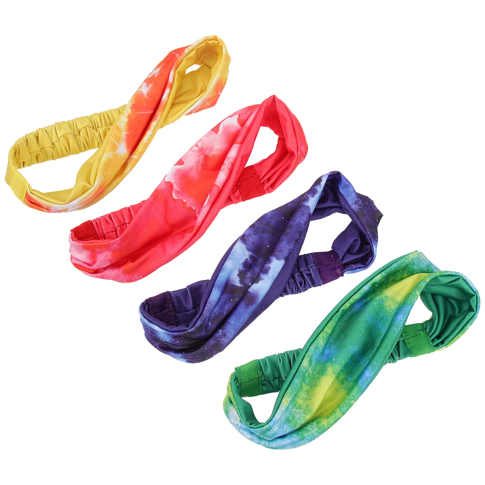 

4 шт., спортивные повязки на голову с принтом тай-дай, эластичные повязки для волос, впитывающие пот для йоги, фитнеса, бега, тренажерного зала, повязки на голову для фитнеса