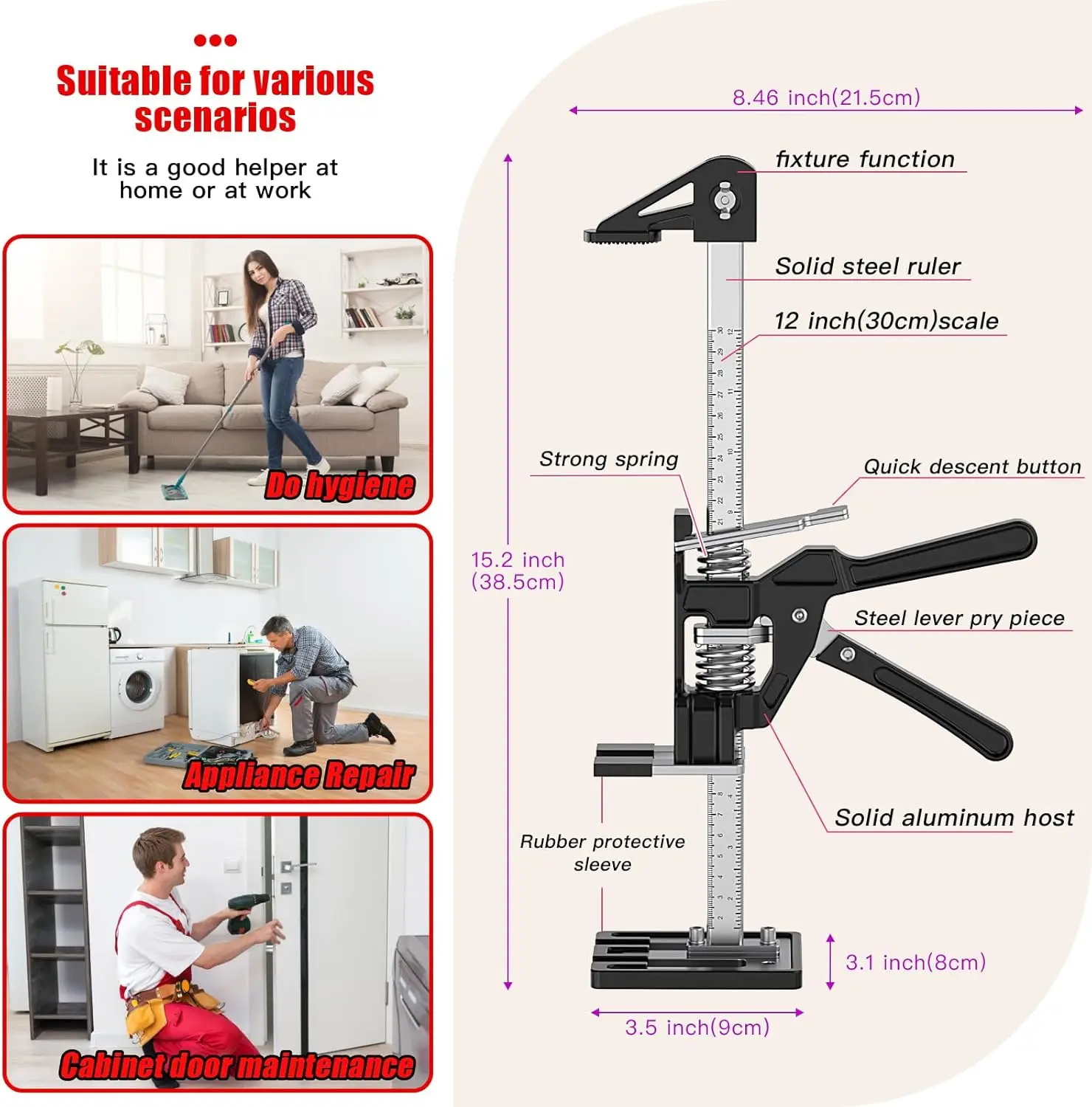 Multifunctional Furniture Jacks 2PCS Labor Saving Arm Jack Heavy Duty Hand Lifting Tool for Installing Cabinet Jack