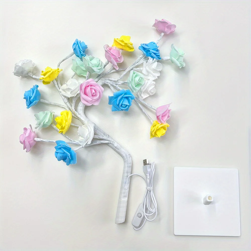 Enchanting Rose Tree USB Lamp - Adjustable LED Night Light w/ Detachable Base & Warm White Glow for Home/Office Decor