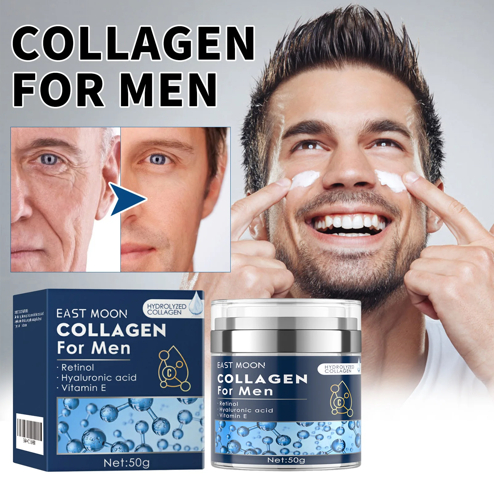 

East Moon Men's Collagen Facial Cream Fade Fine Lines Firm Skin Facial Care Moisturizing Hydrating Apply and Lift Facial Cream