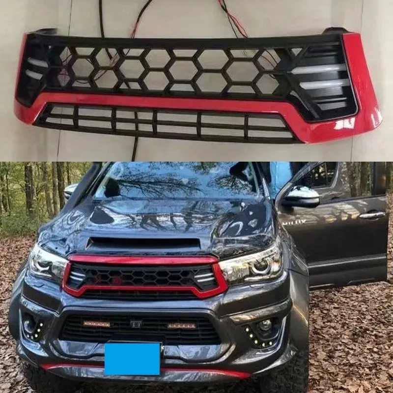 Racing Grill  Accessories With LED Front Grille Bumper Mask Upper Mesh Cover For Toyota Hilux Revo 2015 2016 2017 2018