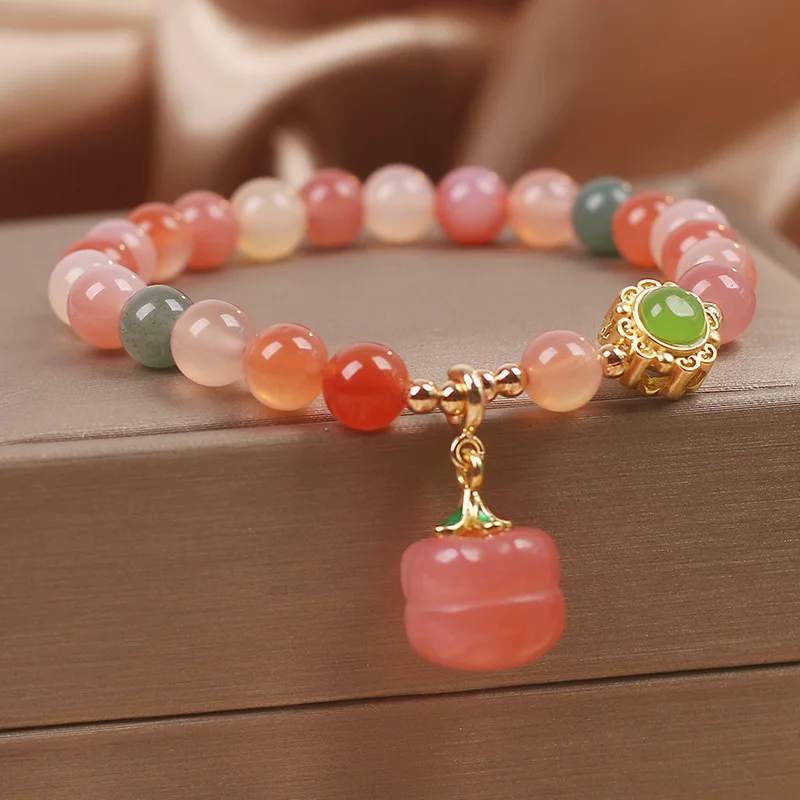 

Natural Salt Source Agate Persimmon Pendant Female Anchor Recommended Bracelet Light Luxury