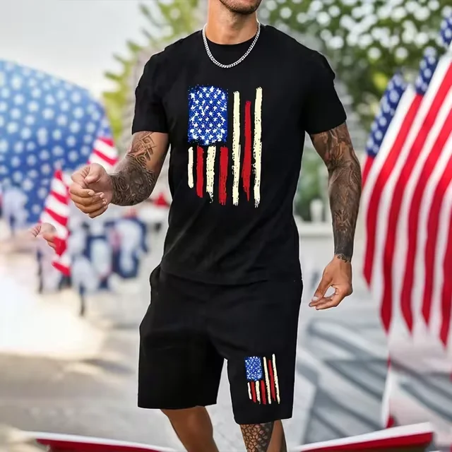 Nova york impresso camiseta masculina shorts terno bandeira nacional verão conjunto de treino manga curta 2 peças conjunto t camisa para roupas