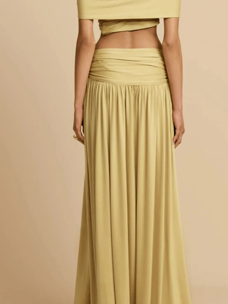 

Summer Solid Color Casual Commute Sets Elegant Ladies High Waist Pleated Skirts Outfits Sexy V-neck Crop Tops&Half Skirts Sets