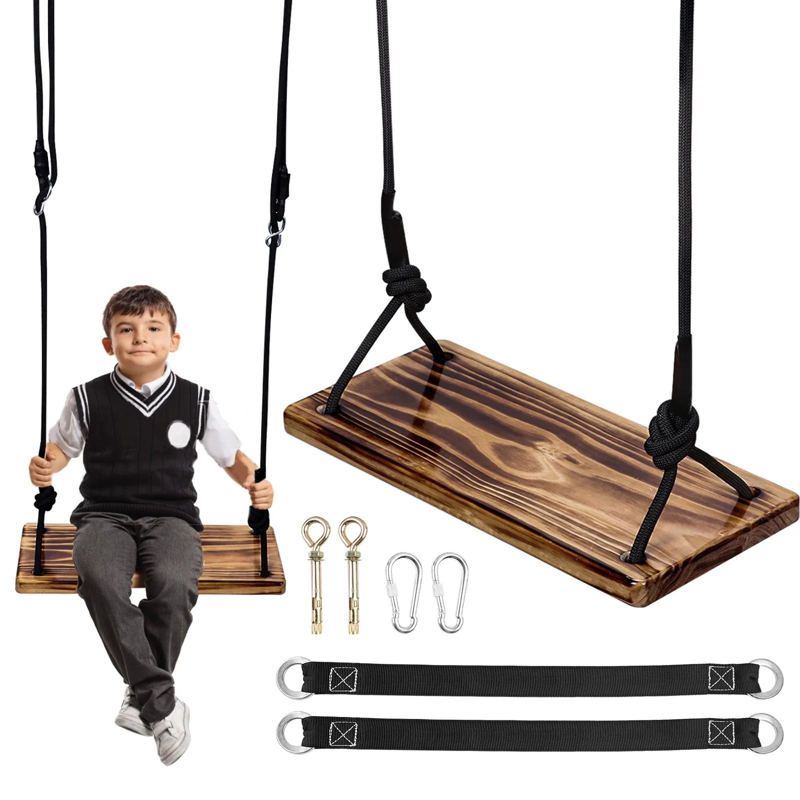 For Heavy Duty Wooden Tree Swing Wooden Swing 440lbs Max Load Waterproof Hanging Swing Seat For Outdoor Backyard Garden Playgrou