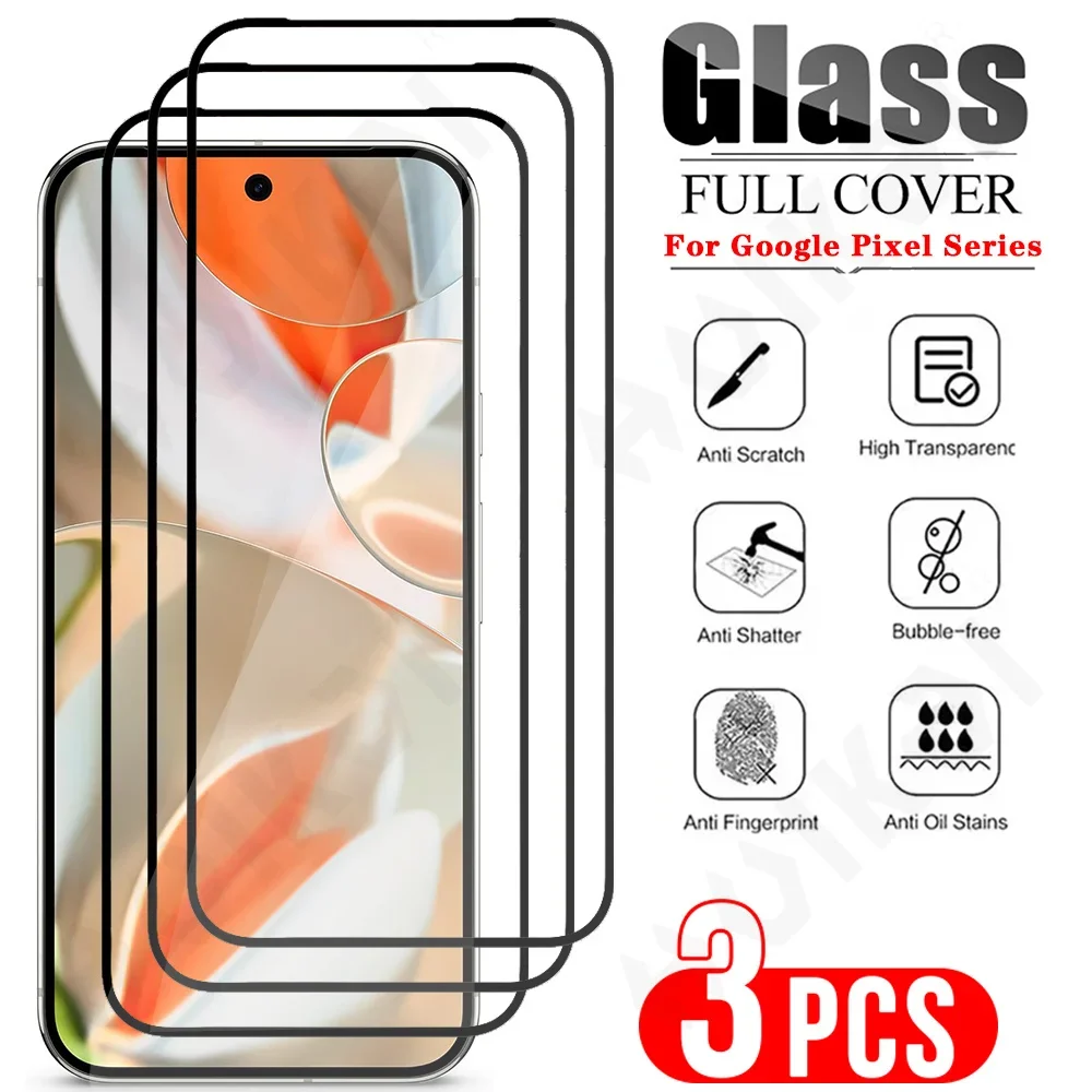 

3 Pcs HD Tempered Glass For Google Pixel 9 8 Pro 8 7A 7 Pro Curved Full Cover Screen Protector Film Anti- Scratch Glass
