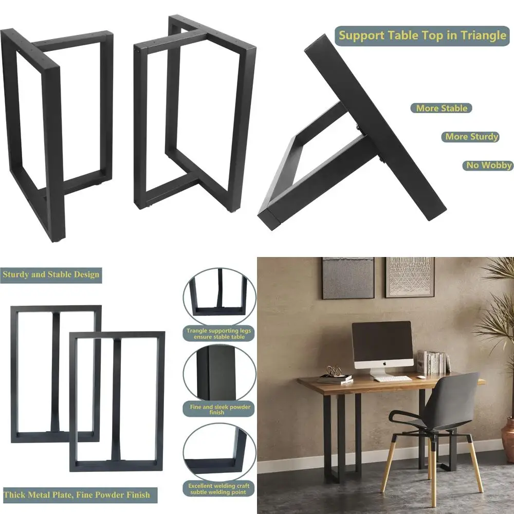 

Сверхмощные металлические ножки стола с квадратной трубкой для промышленных обеденных, кофейных и компьютерных столов — матовый черный набор из 2 шт.