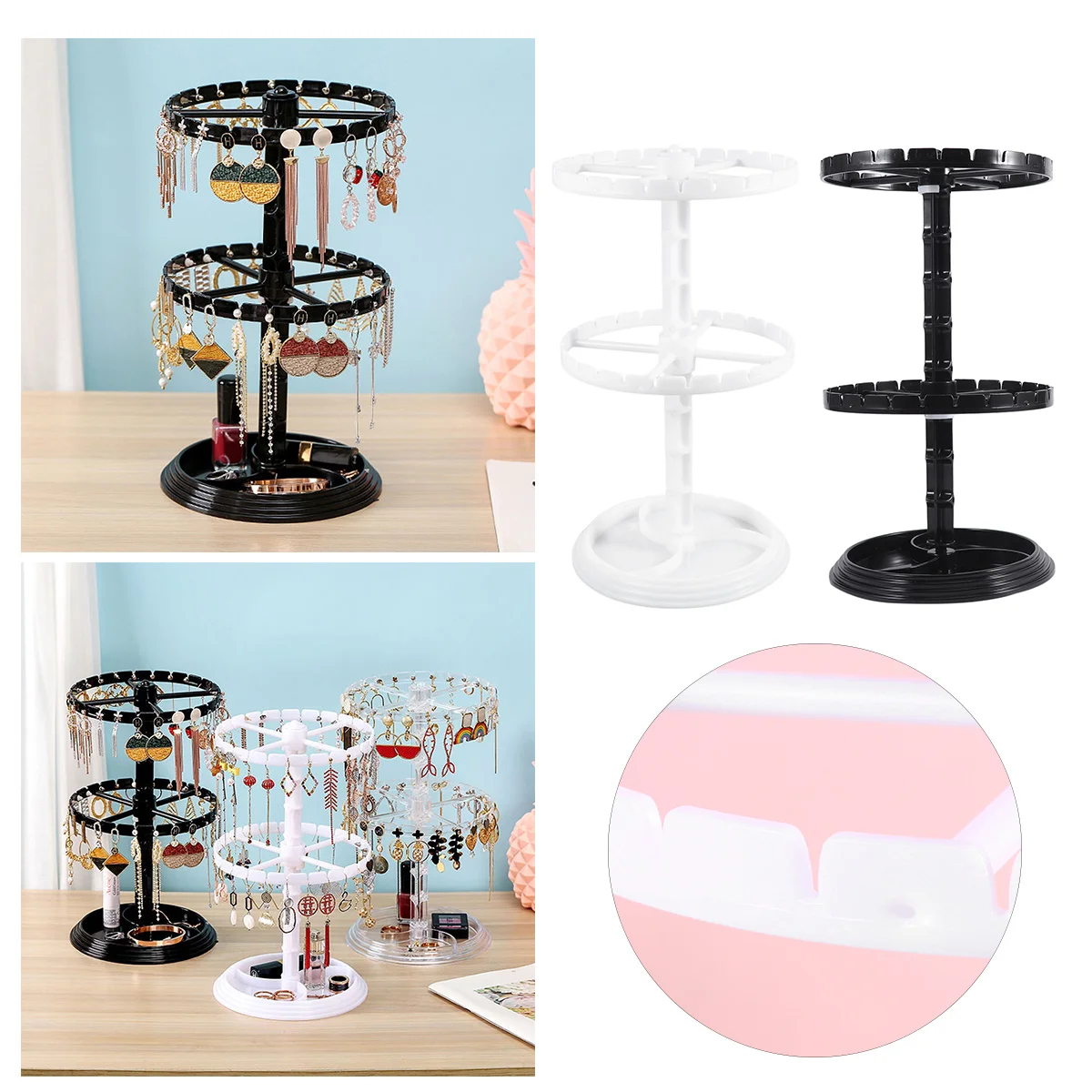 

1Pcs Rotating Earrings Display Rack Plastic Earring Organizer Jewelry Holder Ear Storage Stand for Home Shop Mall Store