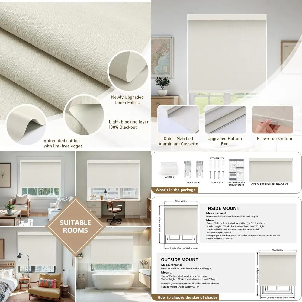 

Беспроводные льняные затемняющие шторы, 27 бежевых внутренних оконных жалюзи для дома