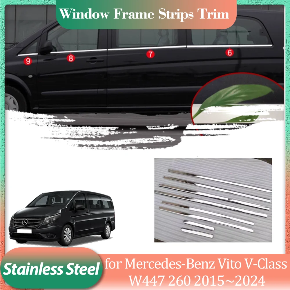 

Для Mercedes-Benz Vito V-Class W447 260 2015 ~ 2024 хромированная дверная оконная рама из нержавеющей стали, накладка на порог, наклейка, аксессуары