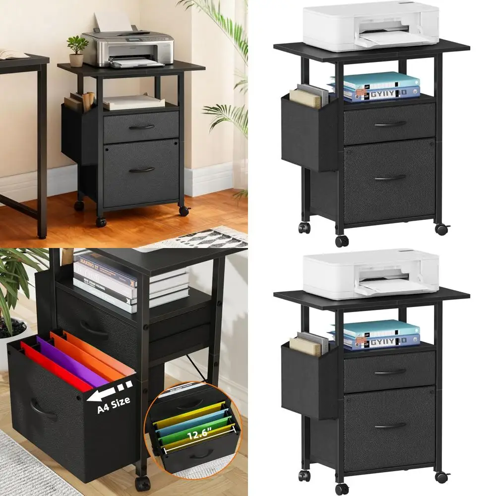 Mobile 2-Drawer File Cabinet with Extended Work Surface, Rolling Storage Unit, Side Pocket, Suitable for A4/Letter, Printer Stan