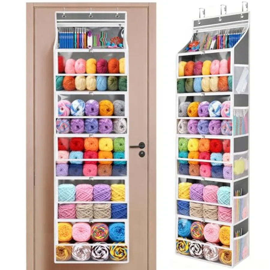 

Подвесной органайзер для пряжи с 5 отделениями на молнии, большой вместимости, для хранения вязальных принадлежностей, на дверь