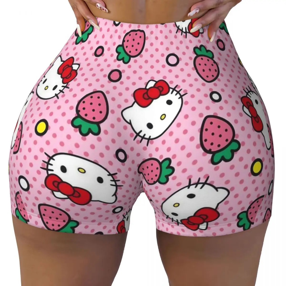 Woman Yoga Gym Running Shorts Cute Cartoon Quick Dried Shorts Pink Hello Kitty Lifting Sports Pants