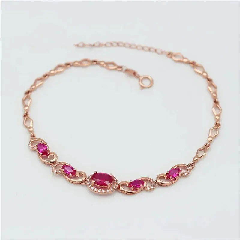 Lindo e Elegante Pulseira Rubi para Mulheres, Elegante Pulseira De Cobre, Banhado A Ouro Rosa, Presente Da Jóia Do Casamento