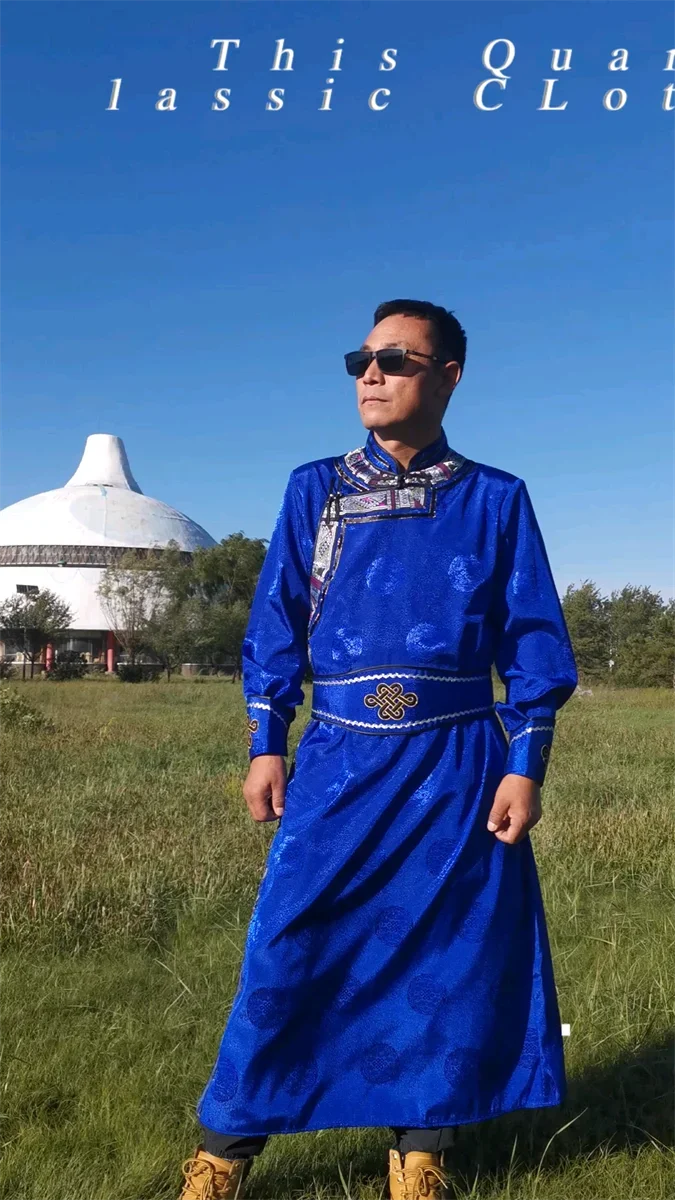 Novo vestido mongol masculino traje de desempenho mongol longo traje mongol traje diário vida traje outono/inverno