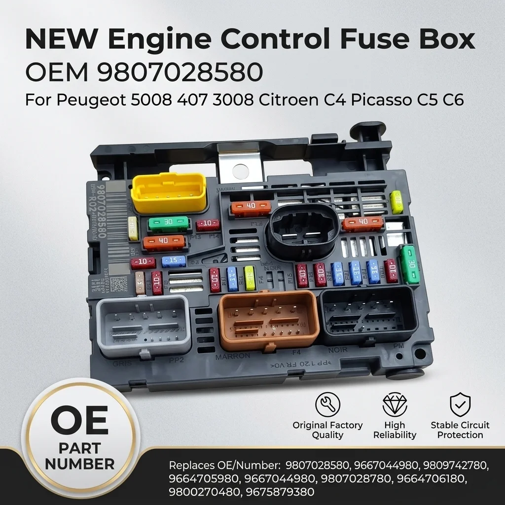 NEW For Peugeot 3008 407 5008 Citroen 407/407SW/RCZ C5/X7 C4 9675877980 9807028580 Engine Fuse Box Assembly BSM R02 Module - view 2