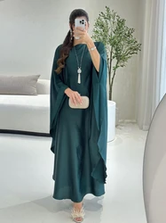 Eid Muslim Dress for Women Bat Sleeve Satin Jalabiya Abaya Morocco Party Dresses Ramadan Kaftan Islam Dubai Arab Long Robe 2024