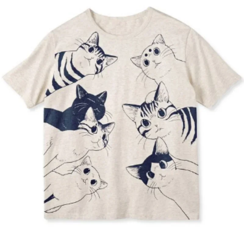 2023 Kawaii Cartoon Anime Oversized T Shirt Japanese Fashion 2000s Tops Cotton Tops Women's Korean Cat Printed y2k top