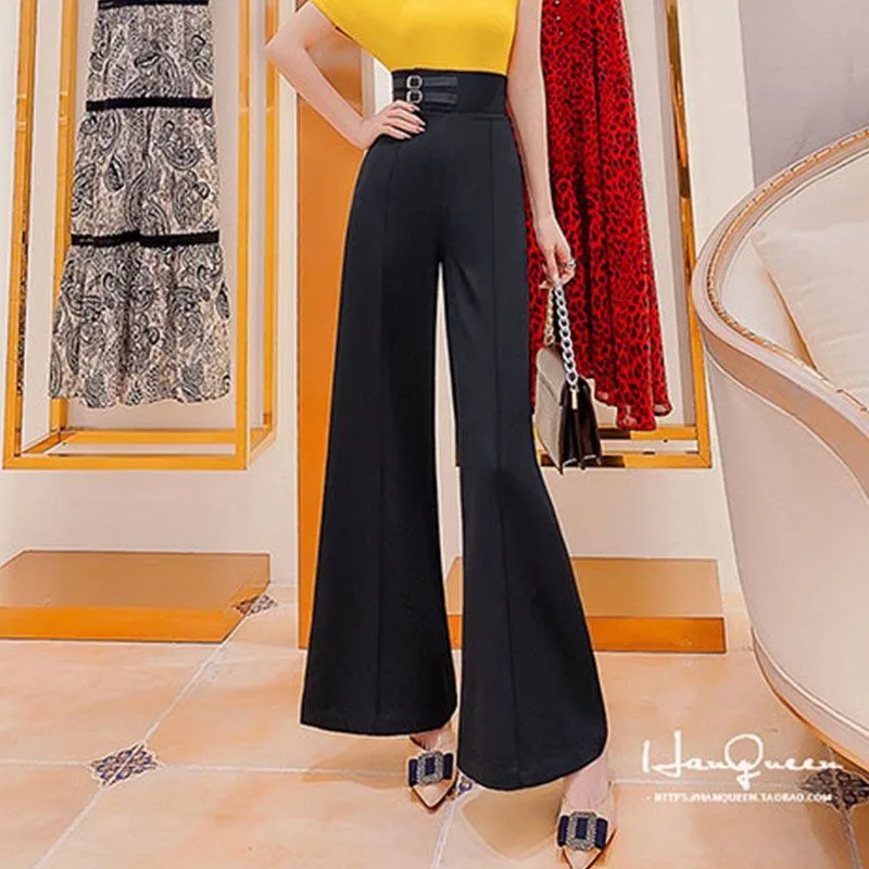 Calças de perna larga para mulheres com cintura alta outono novo estilo elegante magro e versátil calças soltas para mulher