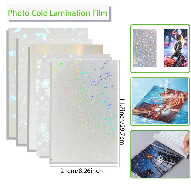 10 arkuszy wodoodporna folia do laminowania na zimno A4 hologram Star Dot samoprzylepna folia papierowa pakiet DIY karta folia do laminowania zdjęć