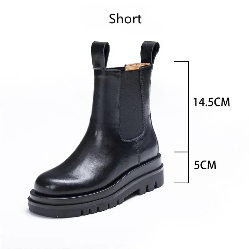 Botas Femininas 2023 Ankle Boots Genuine Leather Chelsea Color Black Leather Boots Winter Warm Plush Boots botas de mujer