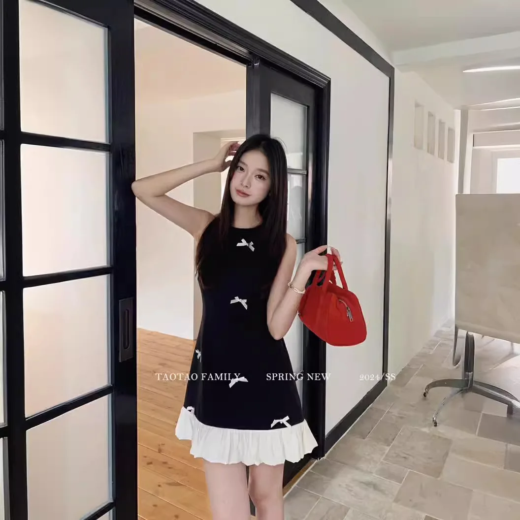 

New Ladylike Women Clothing for Summer 2024 Sleeveless Dress with Three Dimensional Ribbon Color Blocked Vest Outdoor Dress