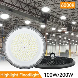 UFO Floodlight LED Industrial Lighting 100W 200W IP65 Waterproof Lampara 100-265V Garage Gym Factory Warehouse High Bay Lights