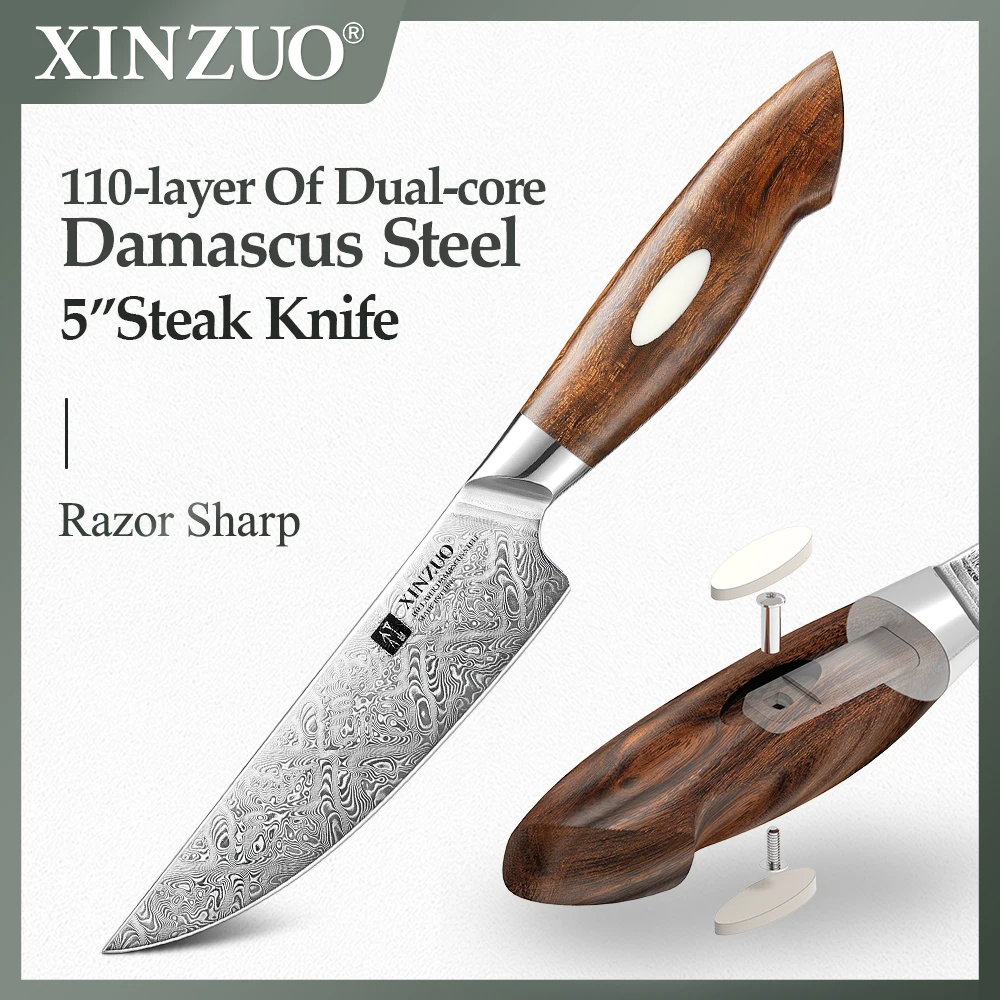 XINZUO 5'' inches Steak Knife 110-layer Of Dual-core Damascus Steel Steak Cutting Knife Household Kitchen Knife