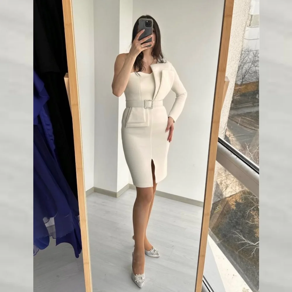 Customized Sparkle High Quality Exquisite Jersey Sash Pleat Graduation Sheath One-shoulder Bespoke Occasion Gown Short Dresses